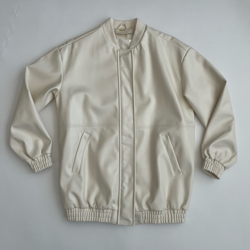 NWT Anthropologie Maeve Women’s Cream Faux Leather Bomber Jacket